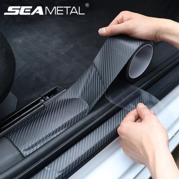 SEAMETAL 3D Carbon Fiber Sticker Car Threshold Protective Film Anti Scratch