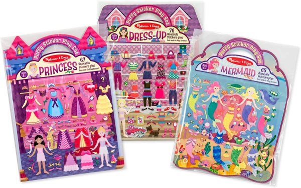 Melissa & Doug Puffy Sticker Activity Books Set: Dress-Up, Princess, Mermaid - 208 Reusable Stickers