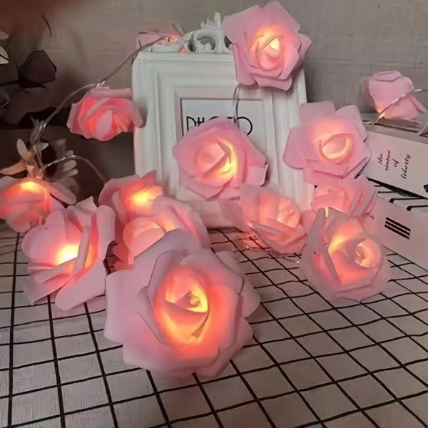 1pc Led Rose Shaped String Lights For The Valentines Day's Confession Simulation Rose String Lights 6 6ft 2m 10 Lights | Free Shipping, Free Returns | Temu