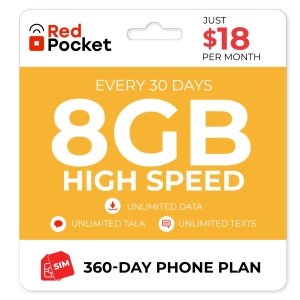 Red Pocket 预付卡, 每月无限量通话短信流量+8GB高速流量