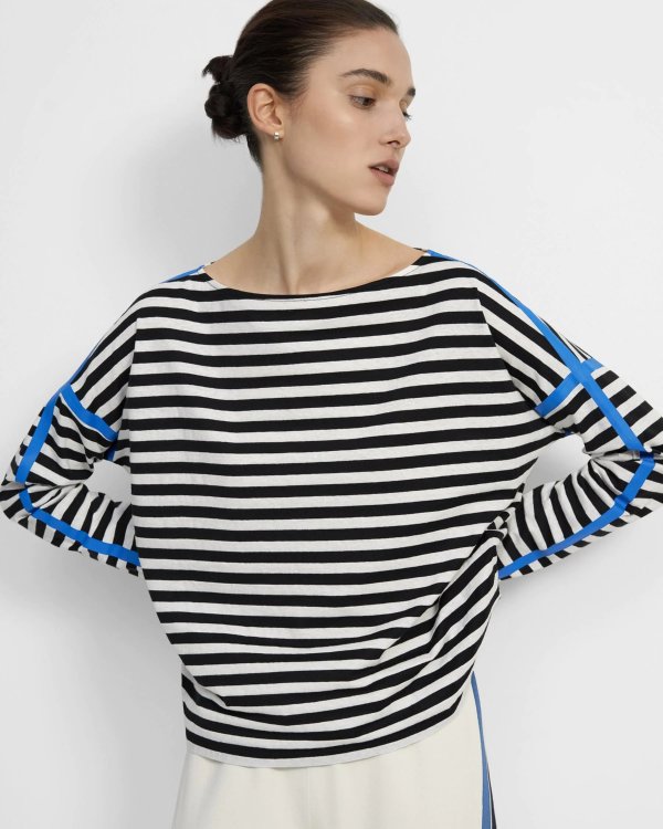 Long-Sleeve Straight Tee in Striped Cotton