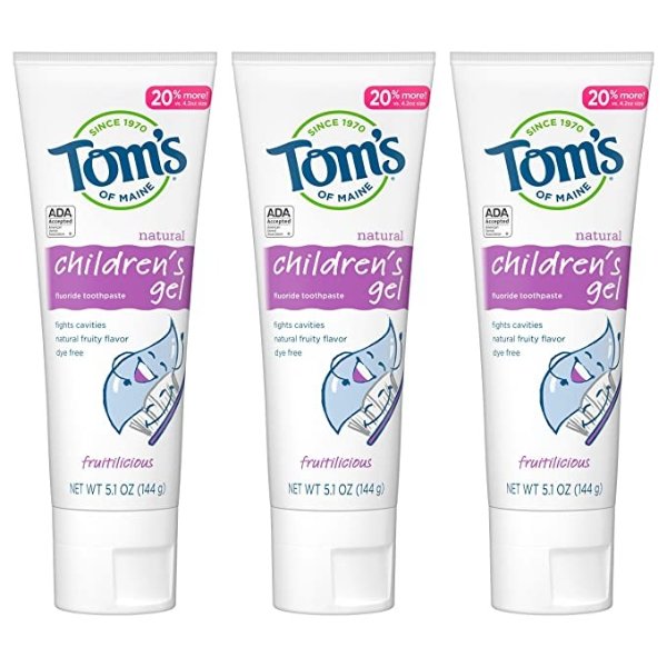 Children's Fluoride Anticavity Gel, Kids Toothpaste, Natural Toothpaste, Fruitilicious, 5.1 Ounce, 3-Pack
