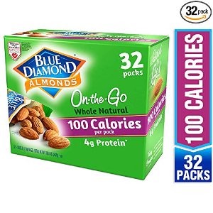 Blue Diamond Almonds Whole Natural Raw Almonds 100 Calorie On-The-Go Bags, 32 Count