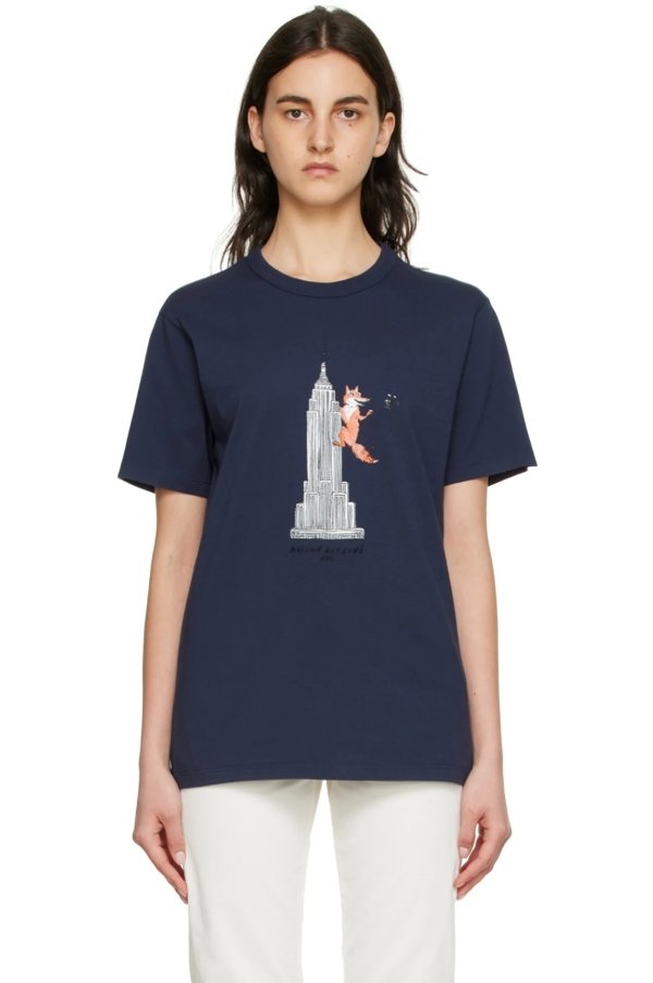 Navy Olympia Le-Tan Edition Empire Fox T-Shirt