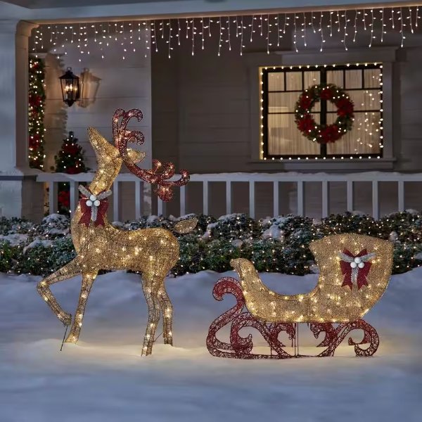 5 ft. Gold Reindeer with 44 in Sleigh Holiday Yard Decoration