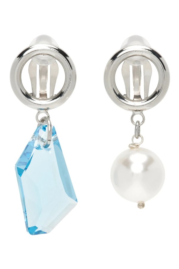 SSENSE Exclusive Silver & Blue Laura Clip-On Earrings