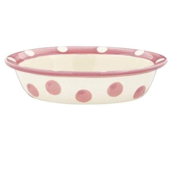 Polka Paws Oval Ceramic Dog & Cat Bowl, Pink, 1-cup