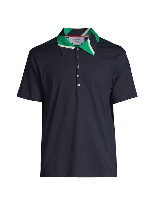 Striped Collar Short-Sleeve Polo Shirt