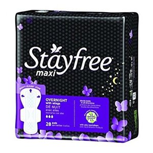 Stayfree Maxi Pads for Women with Wings, Overnight - 28 Count