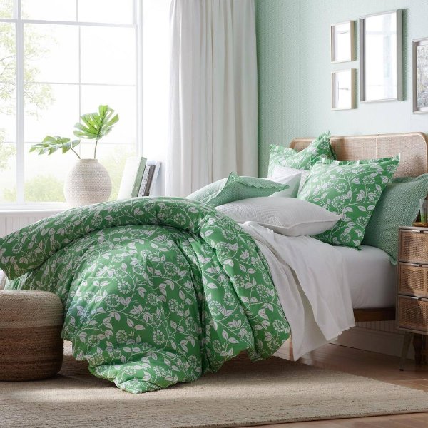 Company Cotton Myla Leaf Green Organic Cotton Percale Queen Flat Sheet