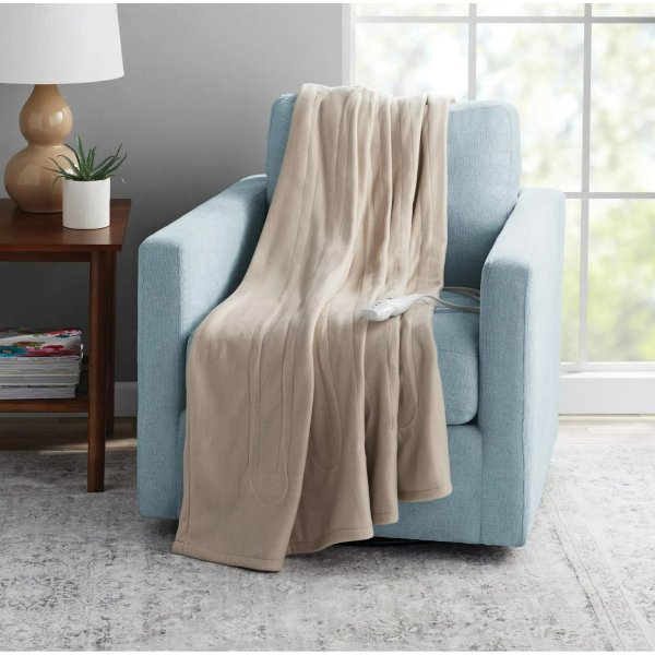 Mainstays Fleece Electric Heated Throw Blanket, Linen, 50" x 60"