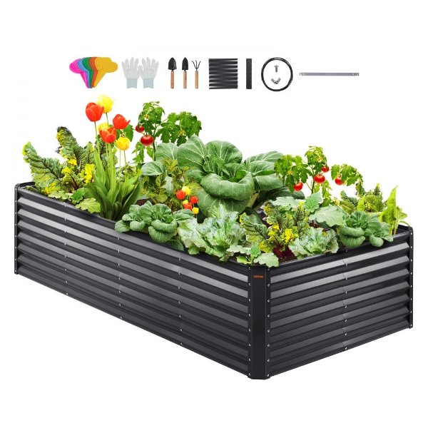 Galvanized Raised Garden Bed Planter Box 94.5x47.2x23.6" Flower Vegetable