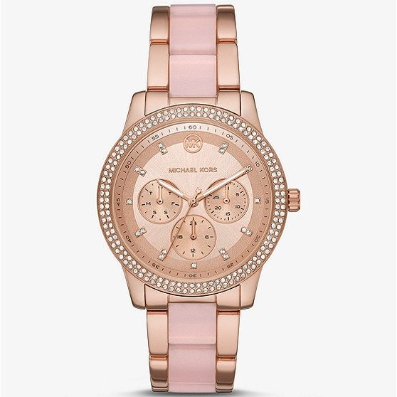 Oversized Tibby Pave Rose Gold-Tone and Acetate Watch