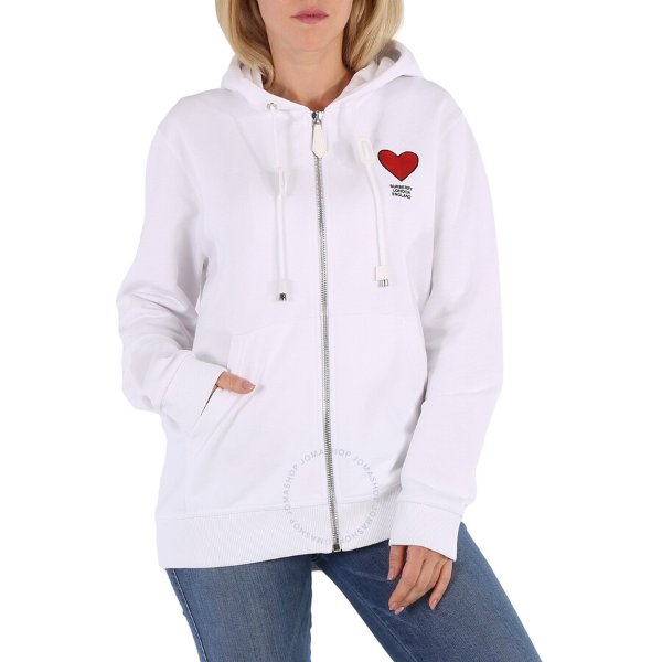 Ladies Marlley White Heart-Embroidered Hoodie