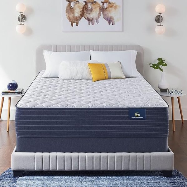 - 13" Clarks Hill Elite Extra Firm King Mattress, Comfortable, Cooling, Supportive, CertiPur-US Certified, White/Blue
