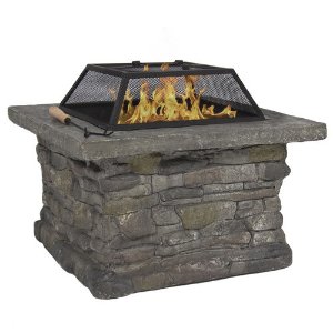 Elegant 29" Outdoor Patio Firepit w/ Iron Fire Bowl, Stone Base, & Mesh Cover