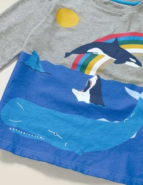 Adventure T-Shirt - Mid Grey Marl Whales | Boden US