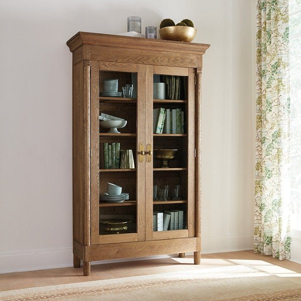 Aldrich Tall Storage Cabinet with Glass Doors and Wood Shelves