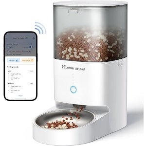 Homerunpet Smart Automatic Cat Feeder - WiFi & Bluetooth, Custom Timed Feeding, 30-Day Freshness for Dry Food, 1-20 Portions per Meal, 304 Stainless Steel Bowl