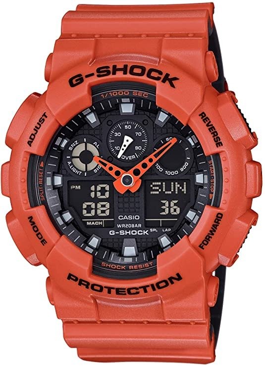 G-Shock Stainless Steel Quartz Sport Watch with Silicone Strap, Orange, 29.4 (Model: GA100L-4A)