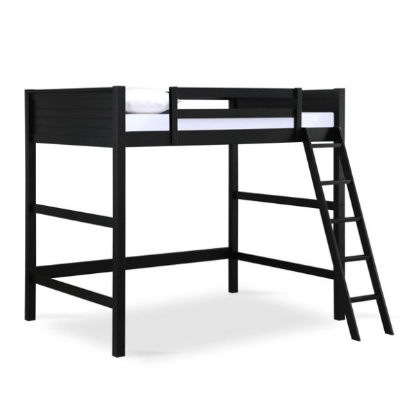 Kids Wooden Loft Bed with Ladder, Twin, Black