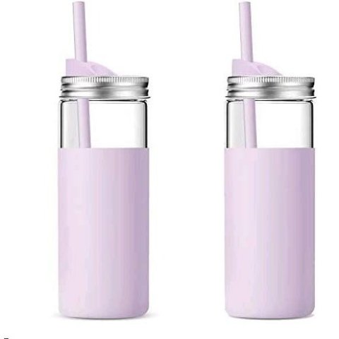 Tronco 20oz Glass Tumbler Glass Water Bottle Straw Silicone Protective  Sleeve Bamboo Lid - BPA Free (Light Ambe-2-Pack) 