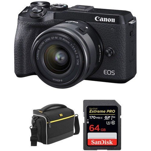 EOS M6 Mark II Mirrorless Digital Camera with 15-45mm Lens, EVF-DC2 Viewfinder, and Accessories Kit (Black)