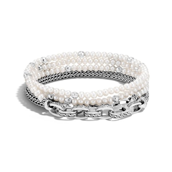 Classic Chain Freshwater Keshi Pearl Transformable Wrap Bracelet in Sterling Silver