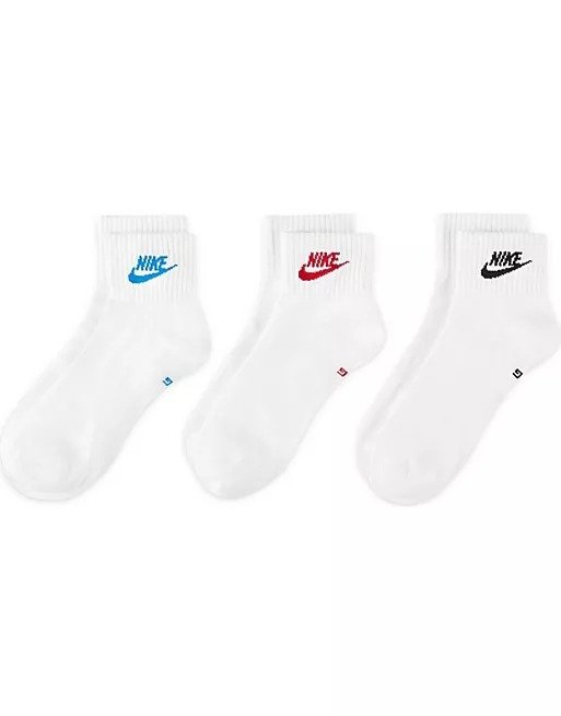 Everyday Essentials 3-pack ankle socks in white/multi