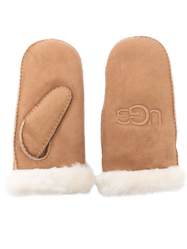 embroidered-logo shearling mittens