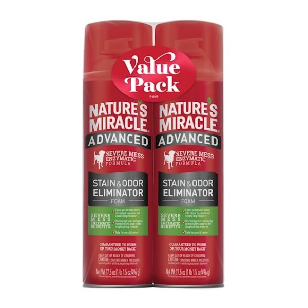 Nature's Miracle Advanced Stain & Odor Eliminator Foam for Dogs, 17.5 fl. oz., Twin Pack | Petco