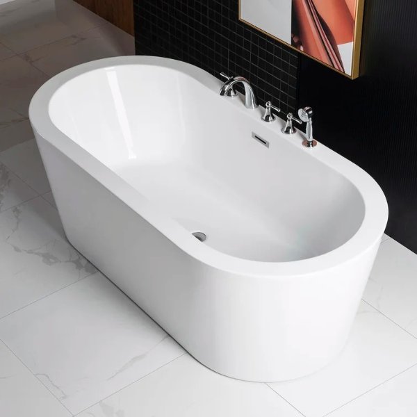 B0002 -C-Drain &O 66.38'' x 31.75'' Freestanding Soaking Acrylic Bathtub