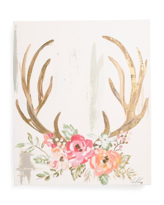 20x24 Floral Antlers Canvas Wall Art