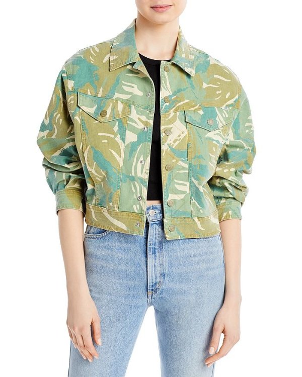 The Fly Away Denim Jacket in Tropical Camo