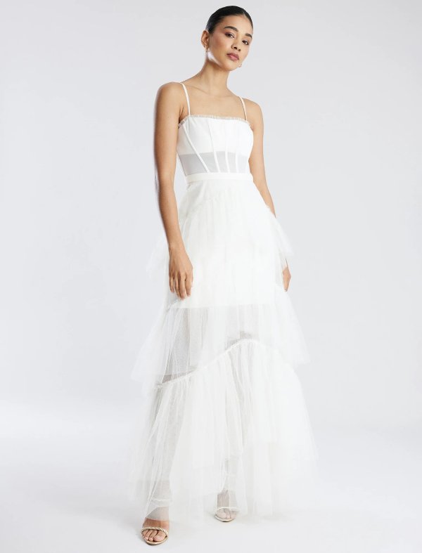 Oly Tiered Ruffle Tulle Evening Gown