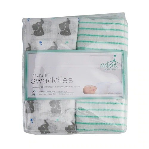 Baby aden + anais 2-pack Elephant & Striped Muslin Swaddles