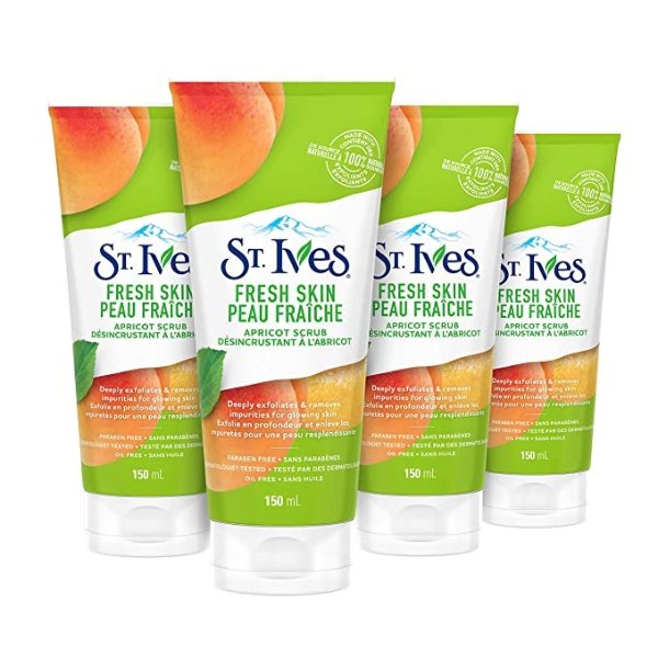 St. Ives Fresh Skin Face Scrub For Healthy Skin Apricot Exfoliating Face Wash With 100% Natural Exfoliants 6 oz 4 Count