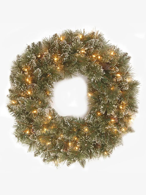 Glittery Pine artificial Christmas wreath with LED lights