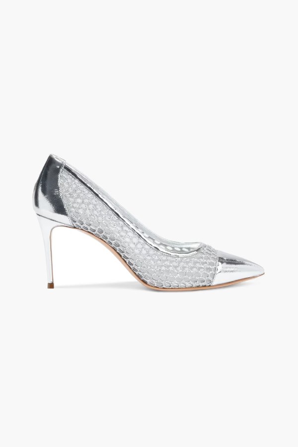 Blade Webster mirrored leather-trimmed glittered mesh pumps