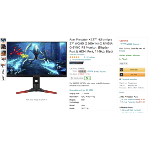 $499.99 cer 宏碁 掠夺者 XB271HU IPS显示器
