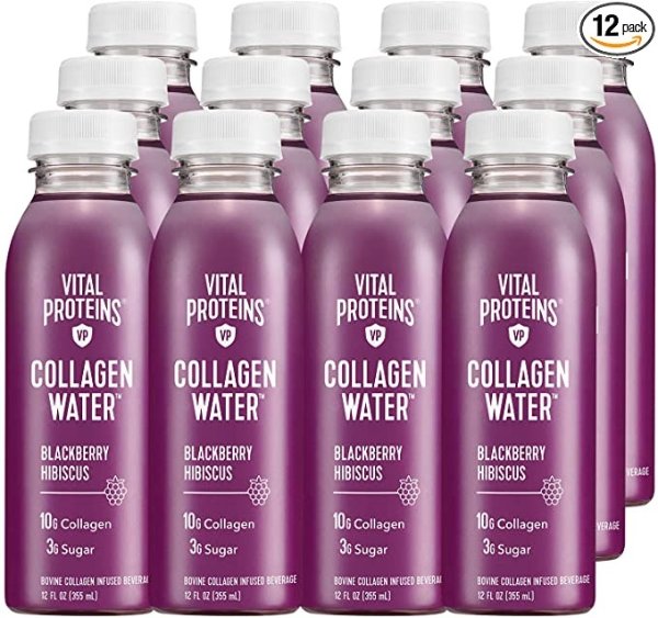 Collagen Water™, 10g of Collagen per Bottle, Made with Real Fruit Juice, Dairy & Gluten Free - BlackBerry Hibiscus, 12 Pack