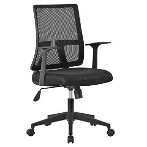 LANGRIA Mid-Back Office Task Chair Upholstered Seat, Breathable Mesh Backrest, Ergonomic Design with Armrests, Reclining Swivel Chair, Max 285 lbs., for Home, Study, Office Use (Black)