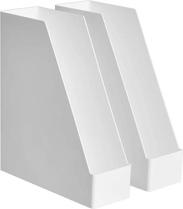 长方形塑料收纳盒 - 杂志架，白色，2 件装