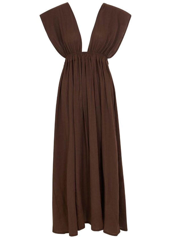 Roma brown cotton maxi dress
