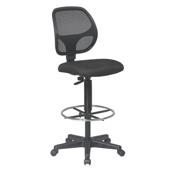 Deluxe Mesh Back Drafting Chair with 18.5" Diameter Adjustable Footring, Black Fabric Seat