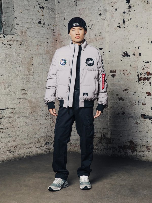 MAN ON THE MOON MA-1 REFLECTIVE QUILTED BOMBER JACKET