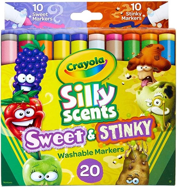 Silly Scents Sweet & Stinky Scented Markers, 20Count, Washable Markers, Gift for Kids, Age 3, 4, 5, 6