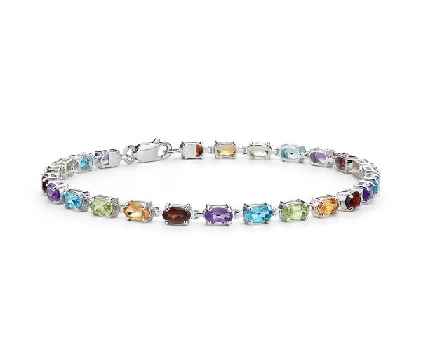 Petite Oval Multicolor Gemstone Bracelet in Sterling Silver (5x3mm) | Blue Nile