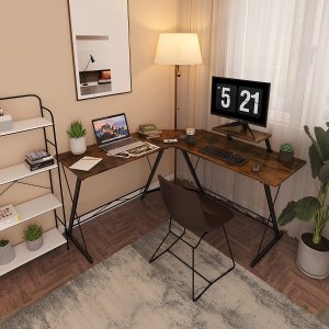 Coleshome L Shaped Desk Home Office Desk with Shelf