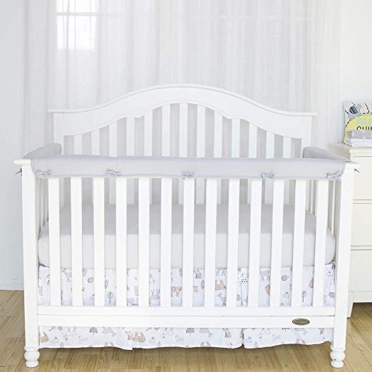 TILLYOU 3-Piece Padded Baby Crib Rail Cover Protector Set from Chewing, Safe Teething Guard Wrap for Standard Cribs, 100% Silky Soft Microfiber Polyester, Fits Side and Front Rails, Pale Gray